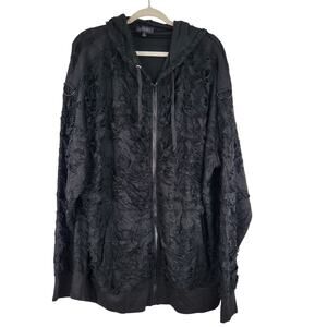 Widow Black Distressed Full Zip Hoodie Unisex Size XL Gothic Grunge Punk